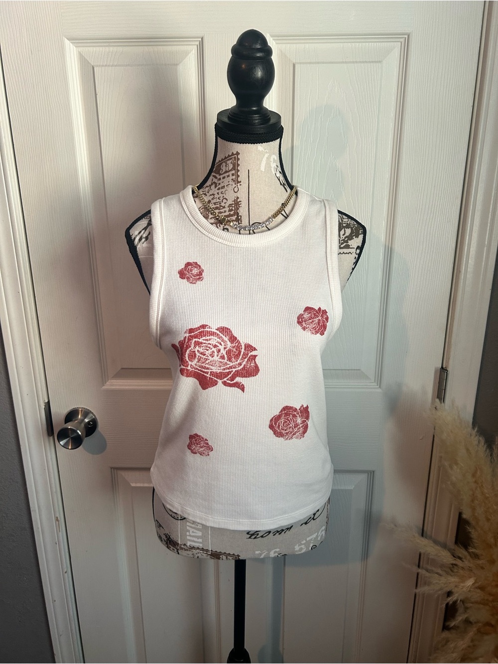 White Tank with Red Roses print